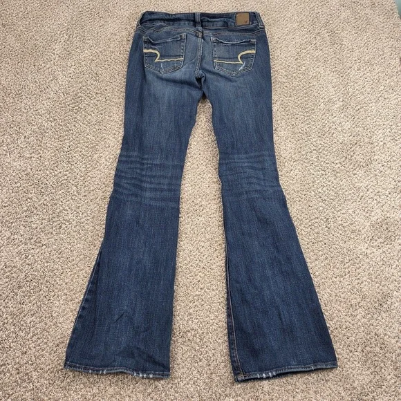 American Eagle Artist Flare Denim Jeans Low Rise Double Button 4 REG Distressed - Picture 3 of 7